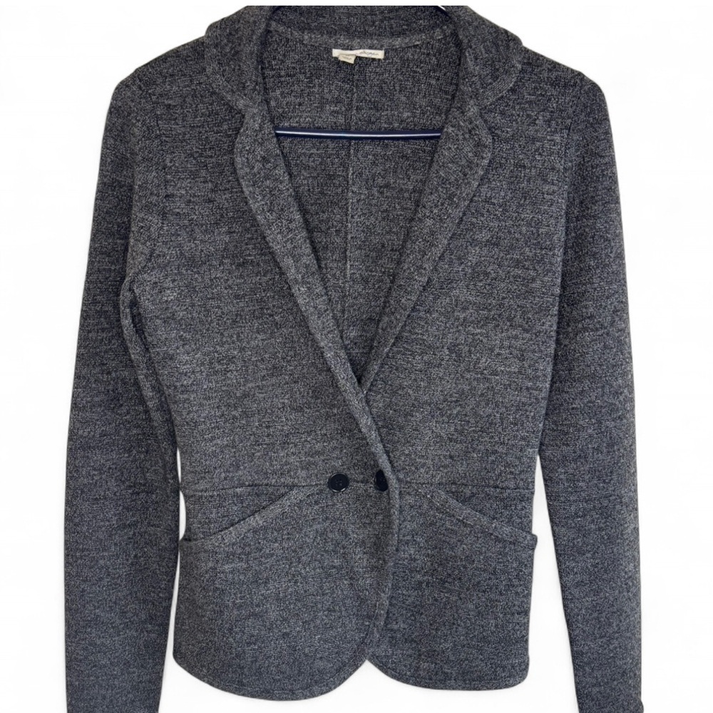 Women’s Gray Knit Sweater Blazer Cardigan Jacket XS Merino Wool Blend Workwear
